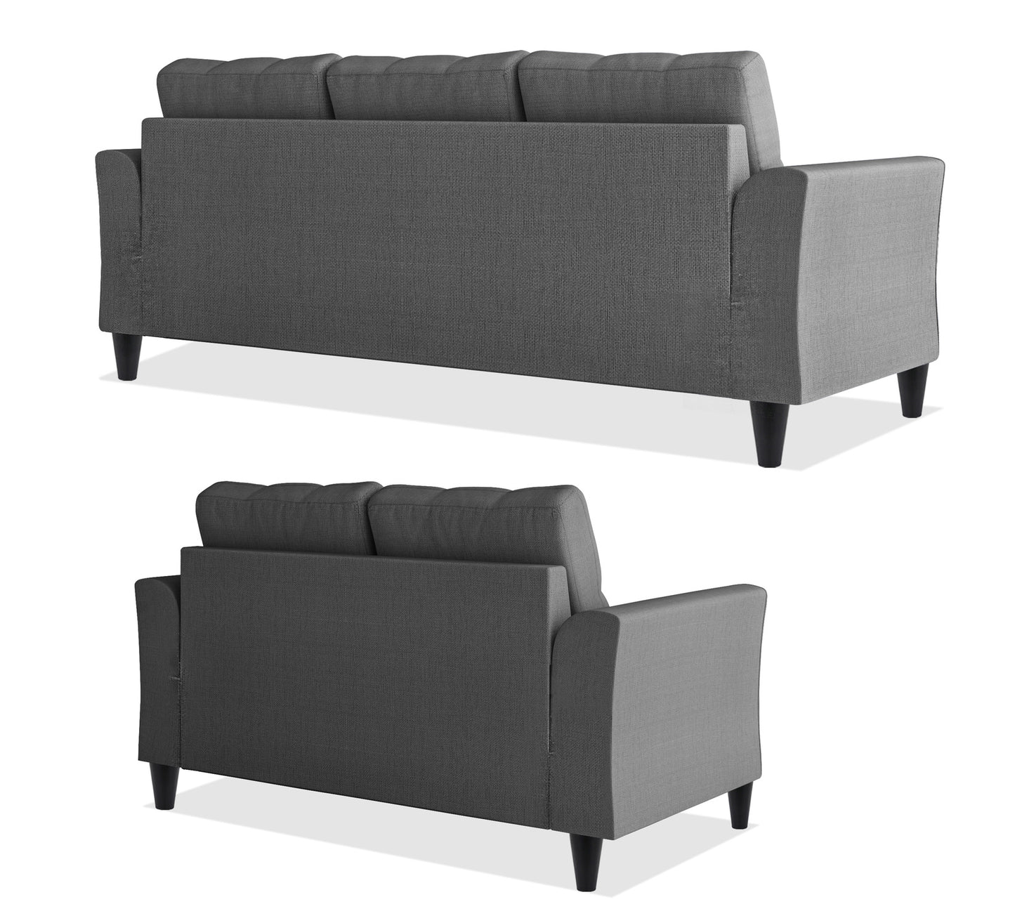 Adorn India Maddox Tufted 3+2 5 Seater Sofa Set (Grey)