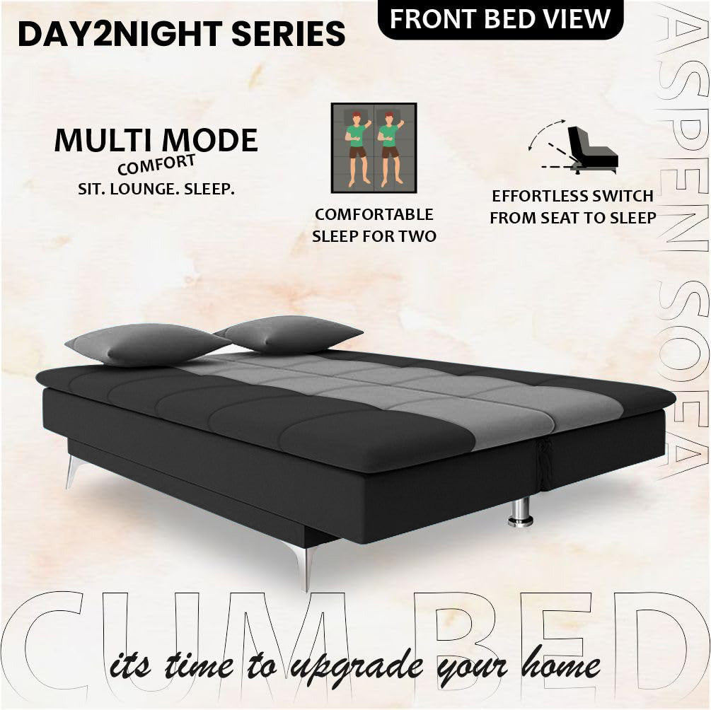 Adorn India Premium New Aspen 3 Seater Sofa Cum Bed 4X6 Velvet Suede with 2 Cushions (Color Dark Grey & Grey) and Suitable for All Indoor, with 3 Years Warranty