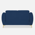 Adorn India Premium Luster Plus 2 Seater Sofa | Velvet Suede Fabric | 3-Year Warranty | Color Blue with Golden Legs & Striped Pattern Cushion