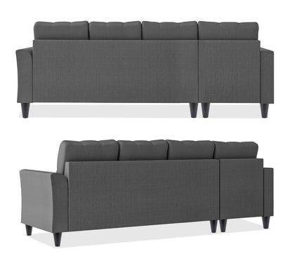 Adorn India Wood Maddox Tufted L Shape 6 Seater Sofa Set Lhs (Grey)