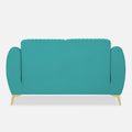 Adorn India Premium Luster Plus 2 Seater Sofa | Velvet Suede Fabric | 3-Year Warranty | Color Aqua Blue with Golden Legs & Striped Pattern Cushion