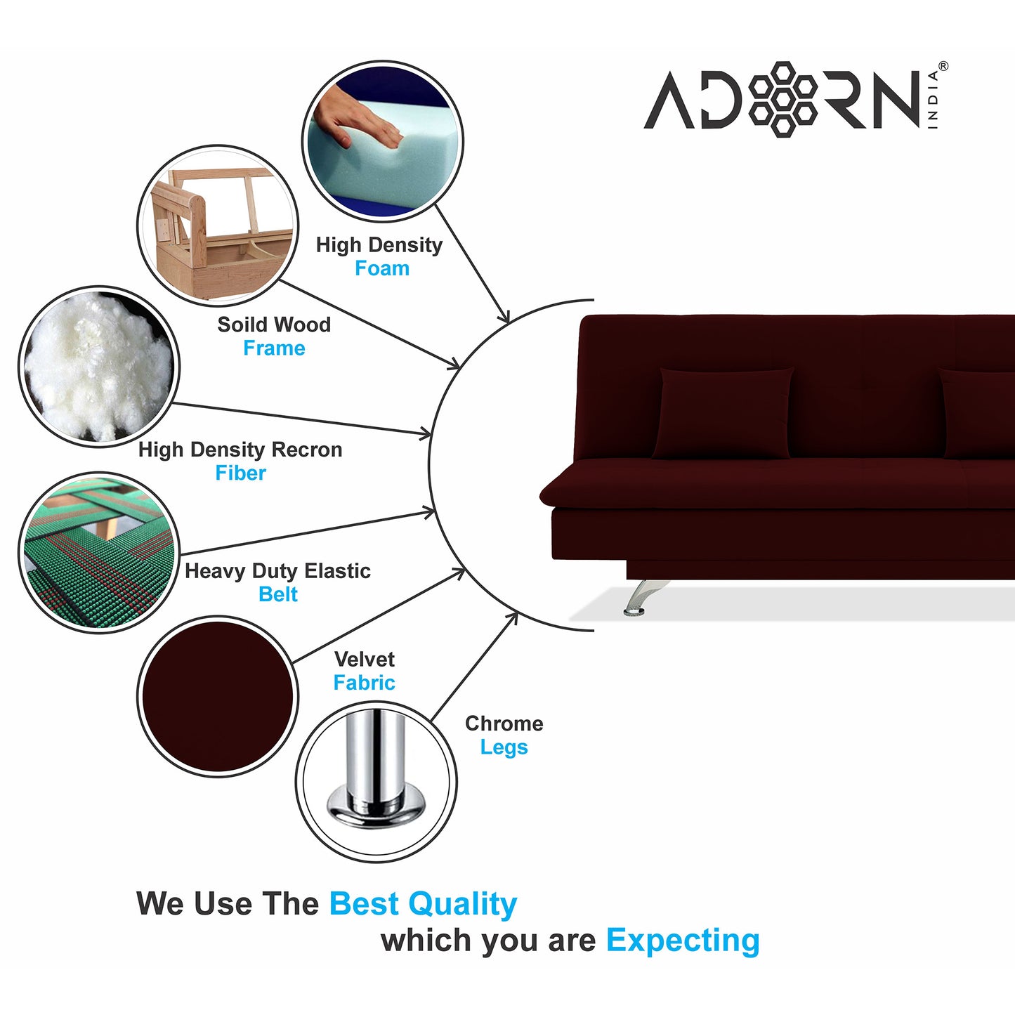 Adorn India New Aspen 3 Seater Sofa Cum Bed 4X6