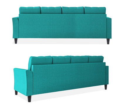 Adorn India Maddox Tufted L Shape 5 Seater Sofa Sofa Set LHS (Aqua Blue)