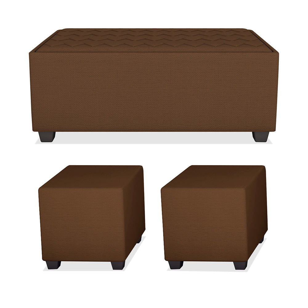 Adorn India Darcy L Shape 8 Seater Sofa Set with Center Table and 2 Ottoman Puffy (RHS) (Brown) (3 Year Warranty)