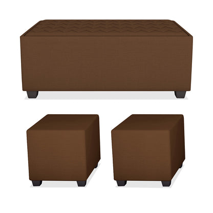 Adorn India Darcy L Shape 8 Seater Sofa Set with Center Table and 2 Ottoman Puffy (RHS) (Brown) (3 Year Warranty)