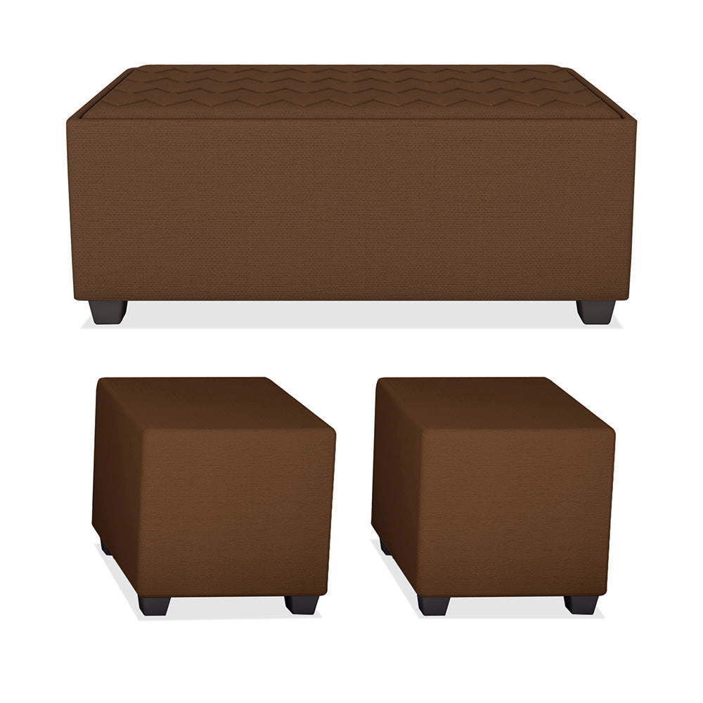 Adorn India Darcy L Shape 8 Seater Sofa Set with Center Table and 2 Ottoman Puffy (LHS) (Brown)