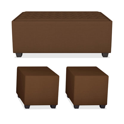 Adorn India Darcy L Shape 8 Seater Sofa Set with Center Table and 2 Ottoman Puffy (LHS) (Brown)