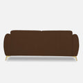 Adorn India Premium Luster Plus 3 Seater Sofa | Velvet Suede Fabric | 3-Year Warranty | Color Brown with Golden Legs & Striped Pattern Cushion
