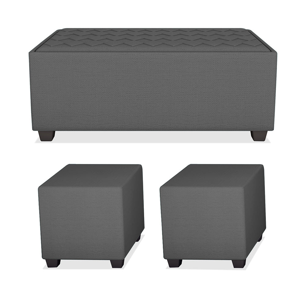 Adorn India Darcy L Shape 8 Seater Sofa Set with Center Table and 2 Ottoman Puffy (RHS) (Grey) (3 Year Warranty)