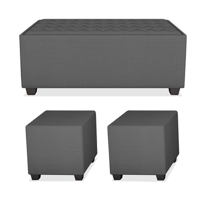 Adorn India Darcy L Shape 8 Seater Sofa Set with Center Table and 2 Ottoman Puffy (RHS) (Grey) (3 Year Warranty)