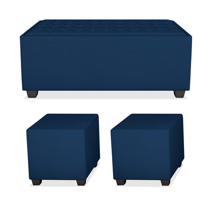 Adorn India Darcy L Shape 8 Seater Sofa Set with Center Table and 2 Ottoman Puffy (RHS) (Blue) (3 Year Warranty)