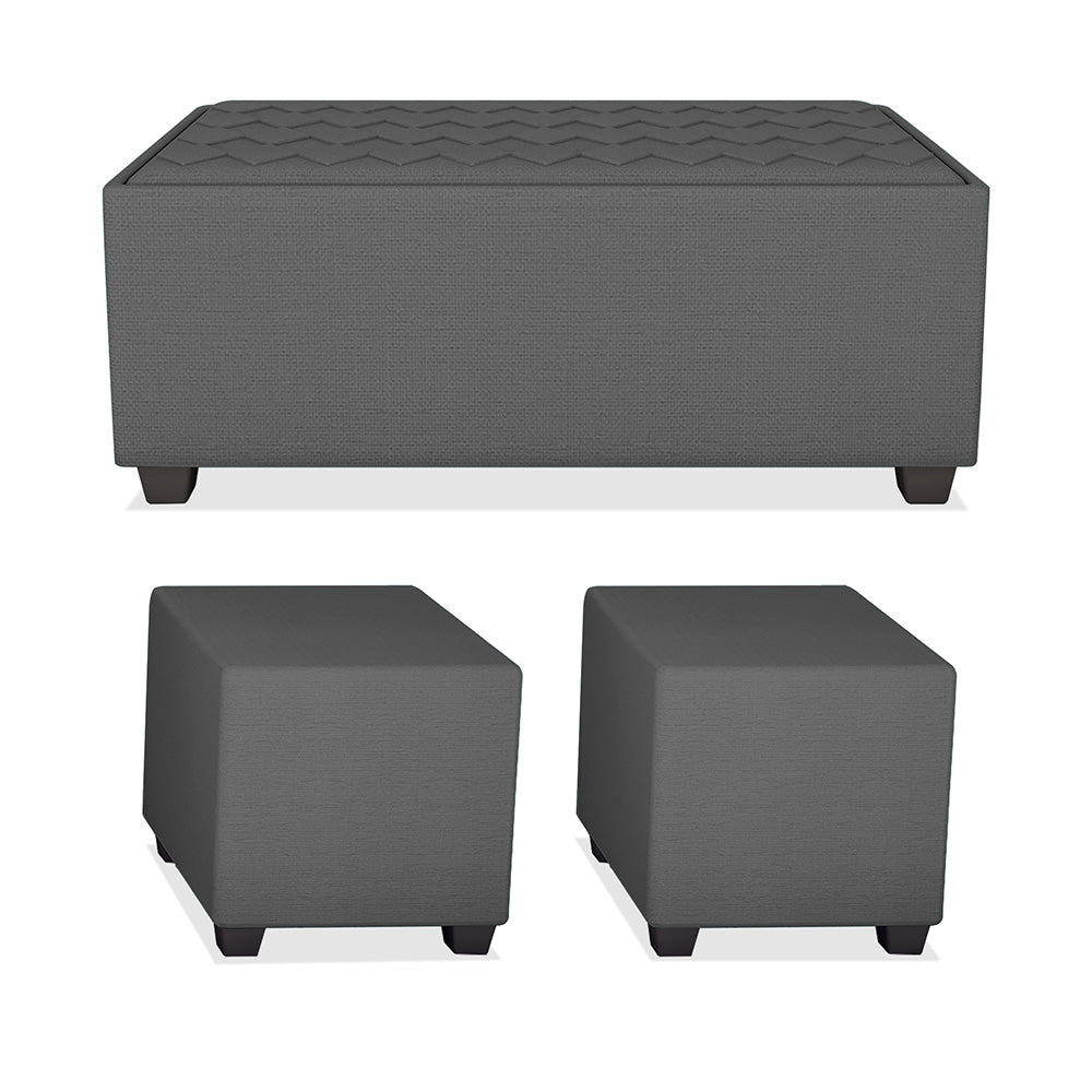 Adorn India Darcy L Shape 8 Seater Sofa Set with Center Table and 2 Ottoman Puffy (Lhs) (Grey) (3 Year Warranty)