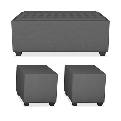 Adorn India Darcy L Shape 8 Seater Sofa Set with Center Table and 2 Ottoman Puffy (Lhs) (Grey) (3 Year Warranty)