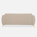 Adorn India Premium Luster Plus 3 Seater Sofa | Velvet Suede Fabric | 3-Year Warranty | Color Beige with Golden Legs & Striped Pattern Cushion
