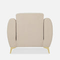 Adorn India Premium Luster Plus 1 Seater Sofa | Velvet Suede Fabric | 3-Year Warranty | Color Beige with Golden Legs & Striped Pattern Cushion