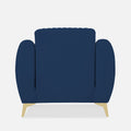 Adorn India Premium Luster Plus 1 Seater Sofa | Velvet Suede Fabric | 3-Year Warranty | Color Blue with Golden Legs & Striped Pattern Cushion