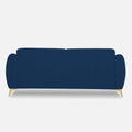 Adorn India Premium Luster Plus 3 Seater Sofa | Velvet Suede Fabric | 3-Year Warranty | Color Blue with Golden Legs & Striped Pattern Cushion