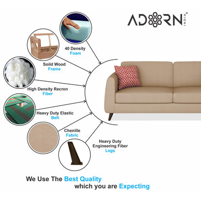 Adorn India Harlem 3 Seater Fabric Sofa (Beige)