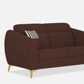 Adorn India Premium Luster Plus 2 Seater Sofa | Velvet Suede Fabric | 3-Year Warranty | Color Brown with Golden Legs & Striped Pattern Cushion
