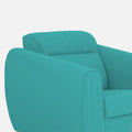 Adorn India Premium Luster Plus 1 Seater Sofa | Velvet Suede Fabric | 3-Year Warranty | Color Aqua Blue with Golden Legs & Striped Pattern Cushion
