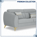 Adorn India Premium Luster Plus 3-2 Sofa Set | Velvet Suede Fabric | 3-Year Warranty | Color Grey with Golden Legs & Striped Pattern Cushion