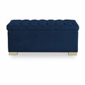 Adorn India Falcon Tufted 2 Seater Storage Ottoman Pouffe with Velvet Suede Fabric (Blue)