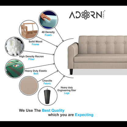 Adorn India Rio Elegant L Shape 6 Seater Sofa Set (RHS) (Beige) (3 Year Warranty)
