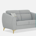Adorn India Premium Luster Plus 2 Seater Sofa | Velvet Suede Fabric | 3-Year Warranty | Color Grey with Golden Legs & Striped Pattern Cushion