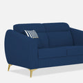 Adorn India Premium Luster Plus 2 Seater Sofa | Velvet Suede Fabric | 3-Year Warranty | Color Blue with Golden Legs & Striped Pattern Cushion