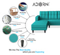 Adorn India Maddox Tufted L Shape 6 Seater Sofa Set LHS (Aqua Blue) (3 Year Warranty)