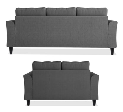 Adorn India Maddox Tufted 3+2 5 Seater Sofa Set (Grey)