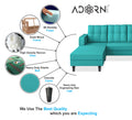 Adorn India Maddox Tufted L Shape 5 Seater Sofa Set LHS (Aqua Blue) (3 Year Warranty)