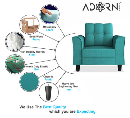 Adorn India Wood Marcus 1 Seater Sofa (Aqua Blue), Standard Sofa