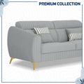 Adorn India Premium Luster Plus 3-1-1 Sofa Set | Velvet Suede Fabric | 3-Year Warranty | Color Grey with Golden Legs & Striped Pattern Cushion