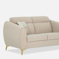 Adorn India Premium Luster Plus 2 Seater Sofa | Velvet Suede Fabric | 3-Year Warranty | Color Beige with Golden Legs & Striped Pattern Cushion