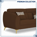 Adorn India Premium Luster Plus 3-2-1 Sofa Set | Velvet Suede Fabric | 3-Year Warranty | Color Brown with Golden Legs & Striped Pattern Cushion