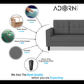 Adorn India Darcy 3 Seater Sofa (Grey) (3 Year Warranty)