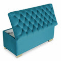 Adorn India Falcon Tufted 2 Seater Storage Ottoman Pouffe with Velvet Suede Fabric (Aqua Blue)