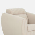 Adorn India Premium Luster Plus 1 Seater Sofa | Velvet Suede Fabric | 3-Year Warranty | Color Beige with Golden Legs & Striped Pattern Cushion