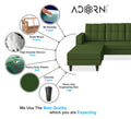 Adorn India Maddox Tufted L Shape 5 Seater Sofa Set LHS (Green) (3 Year Warranty)