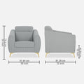 Adorn India Premium Luster Plus 1 Seater Sofa | Velvet Suede Fabric | 3-Year Warranty | Color Grey with Golden Legs & Striped Pattern Cushion