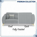 Adorn India Premium Luster Plus 3-2-1 Sofa Set | Velvet Suede Fabric | 3-Year Warranty | Color Grey with Golden Legs & Striped Pattern Cushion