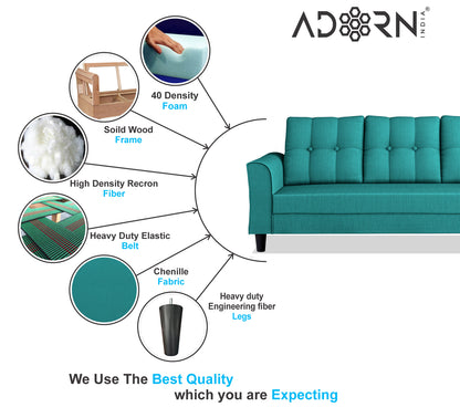 Adorn India Maddox Tufted 3-1-1 5 Seater Sofa Set (Aqua Blue)