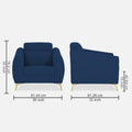 Adorn India Premium Luster Plus 1 Seater Sofa | Velvet Suede Fabric | 3-Year Warranty | Color Blue with Golden Legs & Striped Pattern Cushion