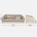 Premium Luster Plus 3 Seater Sofa | Velvet Suede Fabric | 3-Year Warranty | Color Beige with Golden Legs & Striped Pattern Cushion