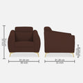 Adorn India Premium Luster Plus 1 Seater Sofa | Velvet Suede Fabric | 3-Year Warranty | Color Brown with Golden Legs & Striped Pattern Cushion