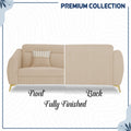 Adorn India Premium Luster Plus 3-2-1 Sofa Set | Velvet Suede Fabric | 3-Year Warranty | Color Beige with Golden Legs & Striped Pattern Cushion
