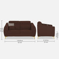 Adorn India Premium Luster Plus 2 Seater Sofa | Velvet Suede Fabric | 3-Year Warranty | Color Brown with Golden Legs & Striped Pattern Cushion