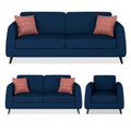 Adorn India Harlem 6 Seater 3+2+1 Fabric Sofa Set (Blue) (3 Year Warranty)
