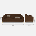 Adorn India Premium Luster Plus 3 Seater Sofa | Velvet Suede Fabric | 3-Year Warranty | Color Brown with Golden Legs & Striped Pattern Cushion